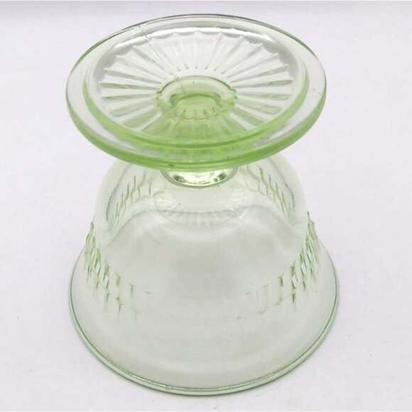 Vintage Hocking Glass Roulette Many Windows Uranium Green Sherbet & Saucer - Picture 6 of 8